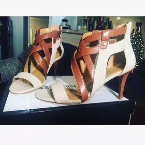 Nine West Tan & Brown Strappy Heels